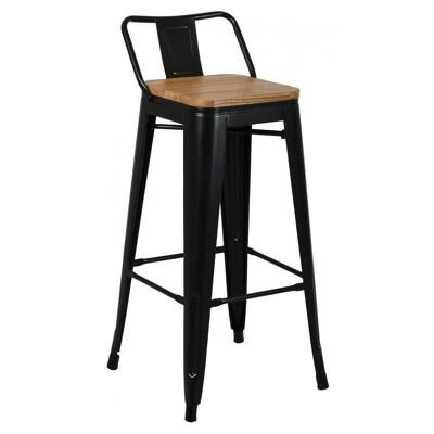 Bar stool in black metal and oiled elm wood-NTB2210