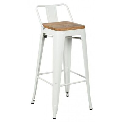 Bar stool in white metal and oiled elm wood-NTB2220
