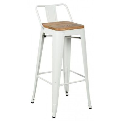 Tabouret de bar en métal blanc et bois d'orme huilé-NTB2220