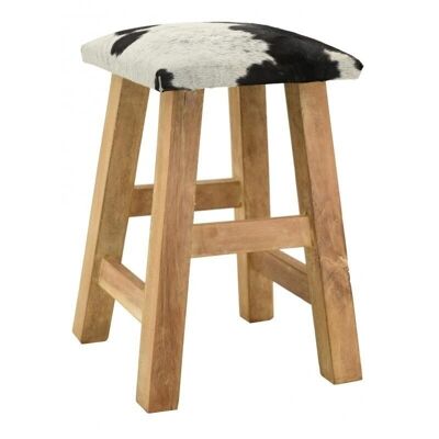 Tabouret en bois recyclé et peau de vache-NTB2270