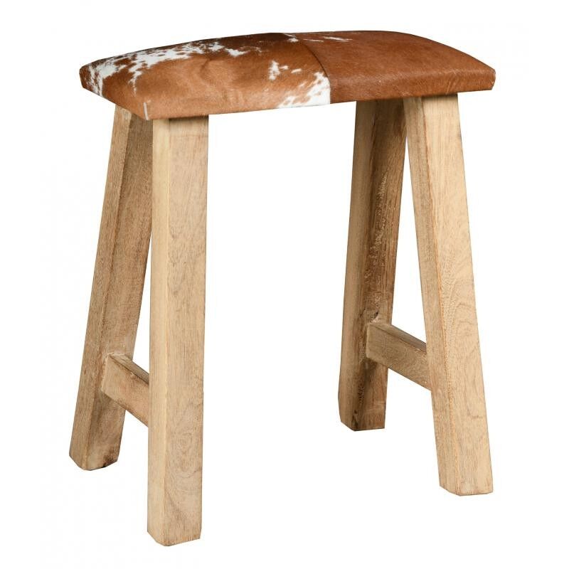 Hocker aus recyceltem Holz und Rindsleder-NTB2280