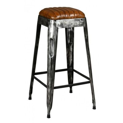 High stool in metal and buffalo leather-NTB2320