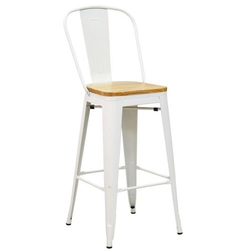 Tabouret de bar en métal blanc et bois d'orme huilé-NTB2380