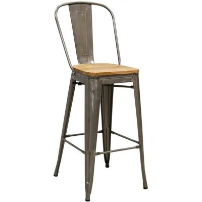 Bar stool in brushed steel and oiled elm wood-NTB2390