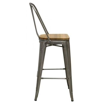 Tabouret de bar en acier brossé et bois d'orme huilé-NTB2390 2