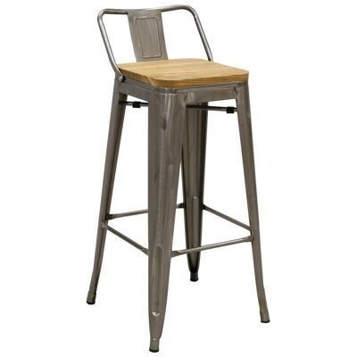 Bar stool in brushed steel and oiled elm wood-NTB2400