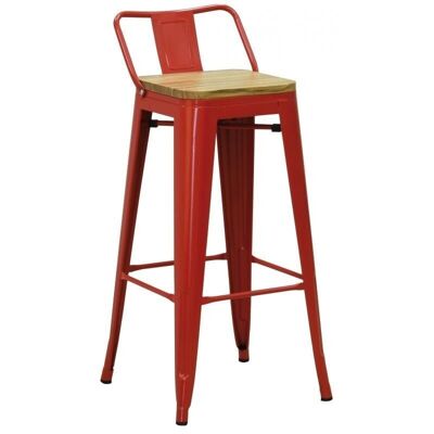 Bar stool in red metal and oiled elm wood-NTB2420