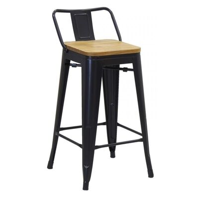 Tabouret en métal noir et bois d'orme huilé-NTB2500