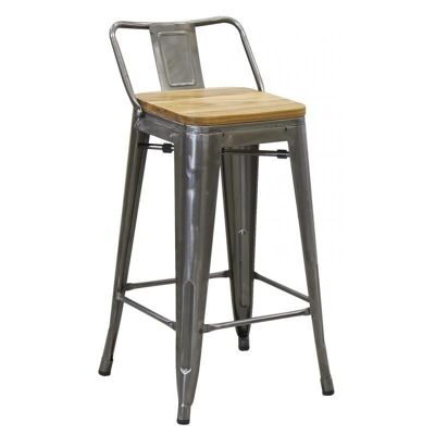 Bar stool in brushed steel and oiled elm wood-NTB2510