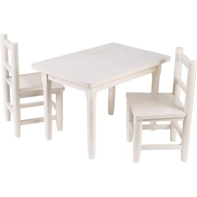Table enfant et chaises en pin blanchi-NTE107S