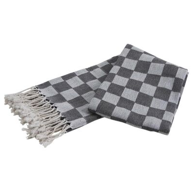 Checkerboard cotton throw with fringes-NTX1120C