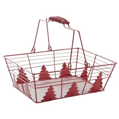 Panier motif sapins en métal laqué rouge-PAM4470