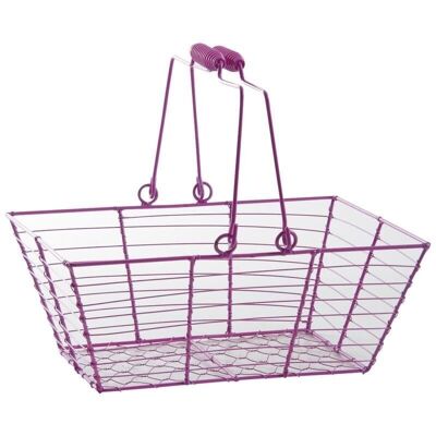 Rectangular basket in pink lacquered metal-PAM4560