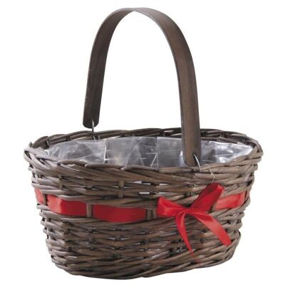 Oval wicker basket stained with ribbon-PAM4720P