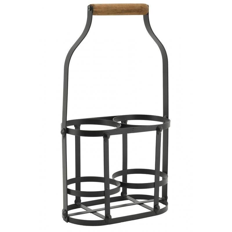 Portabottiglie in metallo e legno (2 bottiglie)-PBO1801