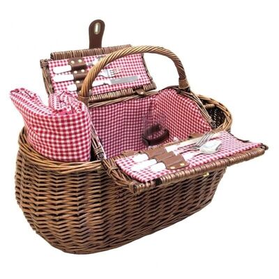 Natural Wicker Picnic Basket with Vichy Print-PPI1280C