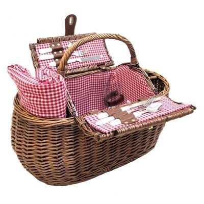 Cesta de Picnic de Mimbre Natural con Estampado Vichy-PPI1280C