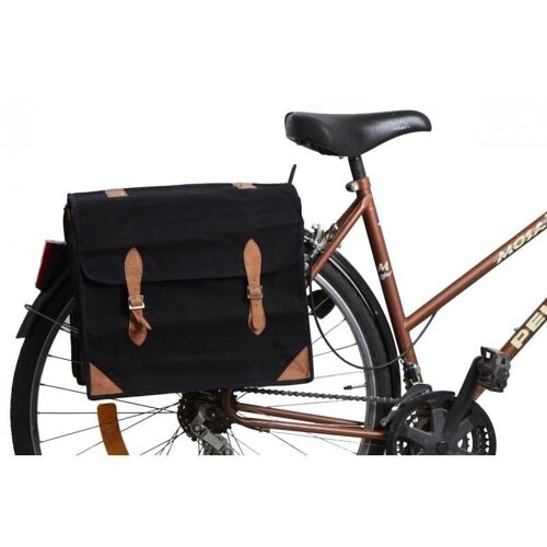Sacoche à vélo en coton et cuir Noire-PVE1182