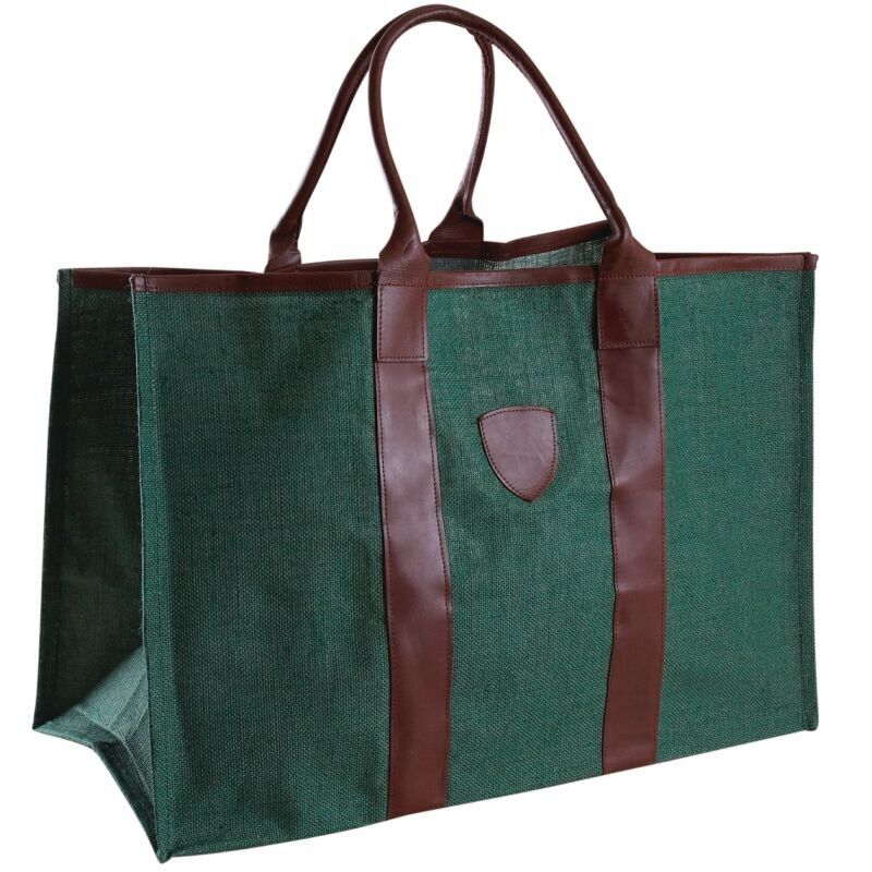 Sac à bûches en jute plastifié vert-SBU1260