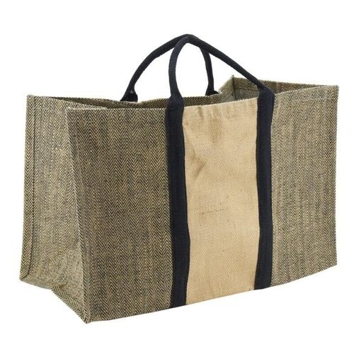 Sac à bûches jute naturel et noir-SBU1300