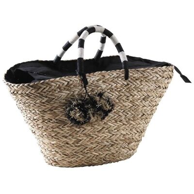 Natural rush basket and dyed rope with pompoms-SCO2050C