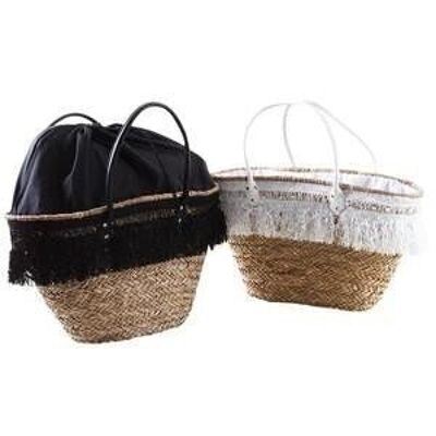 Bolso de junco natural con flecos-SFA2920C