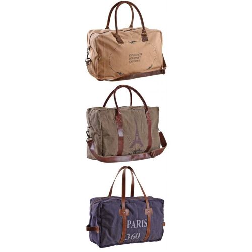 Sac de voyage en coton et cuir-SFA3090C