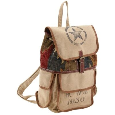 Backpack in cotton kilim and leather Ethnic-SFA3320C