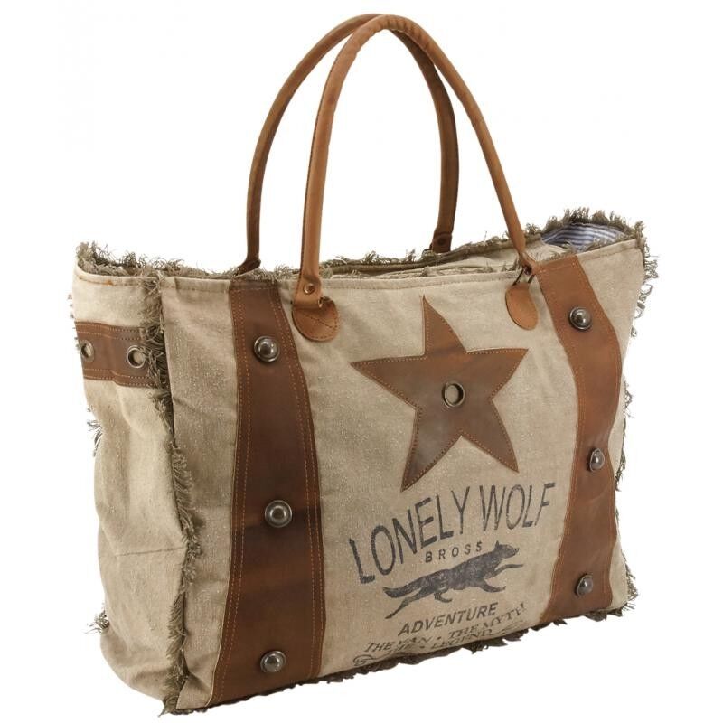 Cotton and leather bag Lonely Wolf-SFA3350C