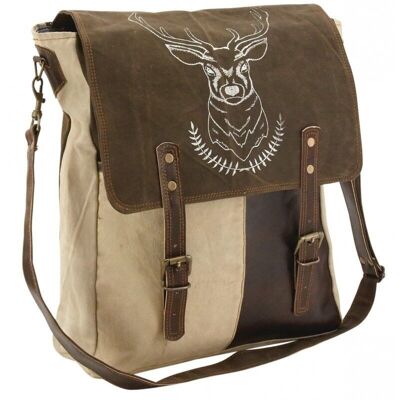 Cotton and leather messenger bag Deer-SFA3370C