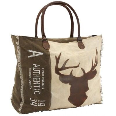 Cotton and leather bag Deer-SFA3380C