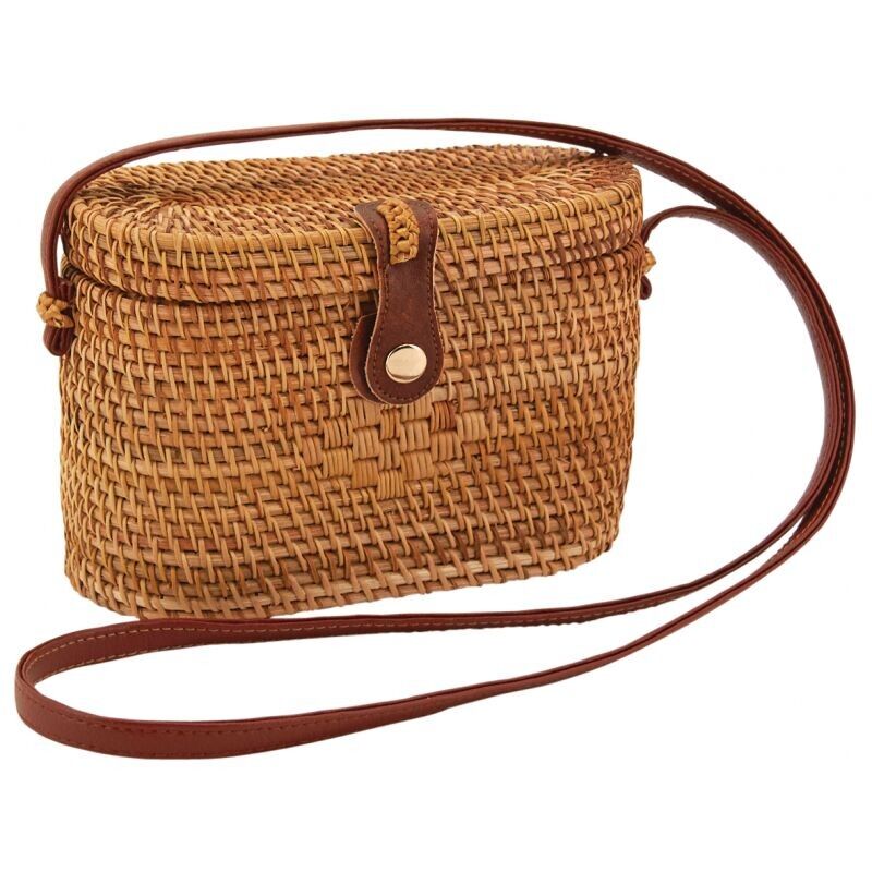 Borsa a secchiello in rattan piquet naturale-SFA3530C