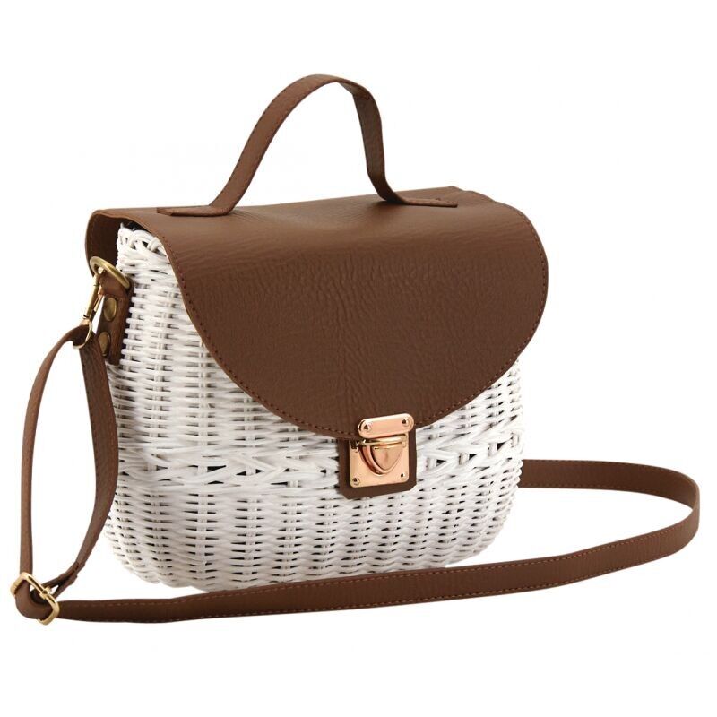 Borsa in rattan laccato e pelle-SFA3570C
