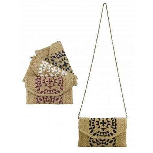 Pochette en jute naturelle et teintée mandala-SFA3720