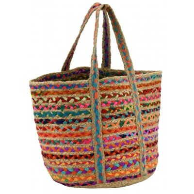 Tasche aus natürlicher Jute und mehrfarbiger Baumwolle-SFA3750