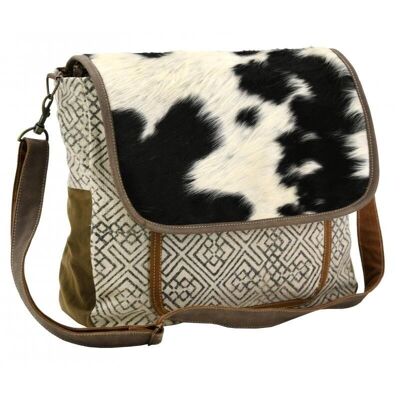 Cotton and cowhide satchel-SFA3790C