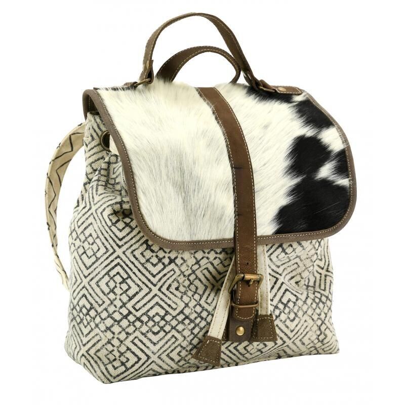 Cotton and cowhide backpack-SFA3810C