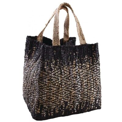 Sac de rangement en jute et cuir-SMA3920C