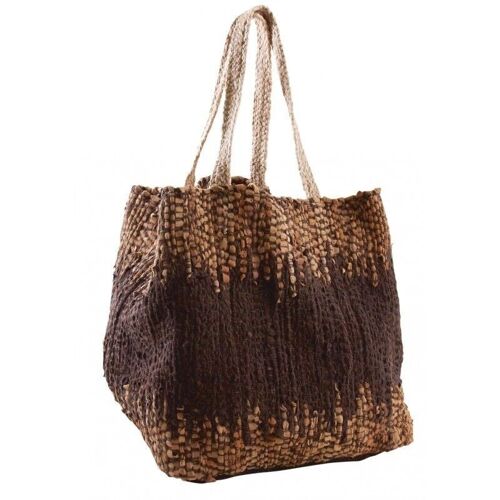 Sac de rangement en jute et cuir-SMA3930C