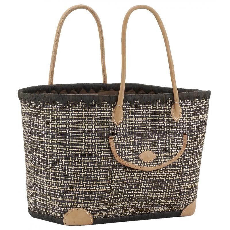 Tinted rush and leather bag-SMA4041