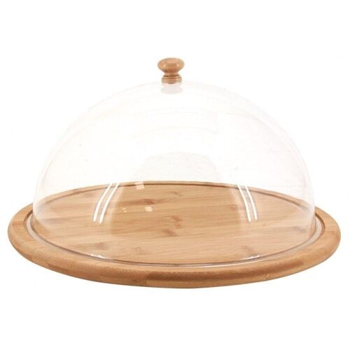 Plateau rond en bambou avec cloche-TCL1380