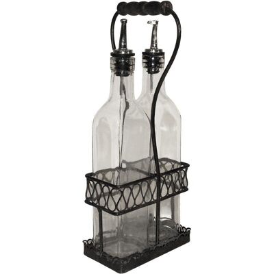 Portabottiglie in metallo + 2 bottiglie in vetro-TDI1430V