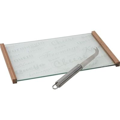 Glass cheese board with knife-TPF1590V