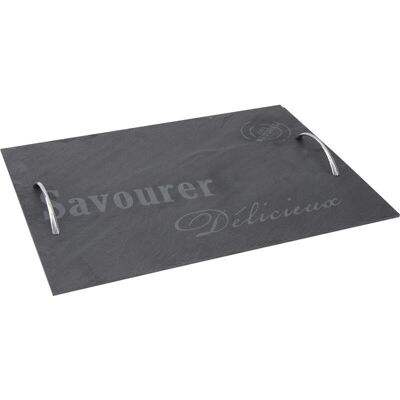 Slate tray with metal handles-TPL2590