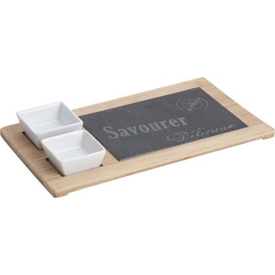 Slate and bamboo tray + 2 ceramic pots-TPL2610V