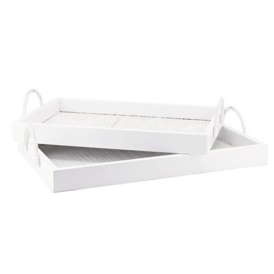 White lacquered wooden and bamboo trays-TPL299S
