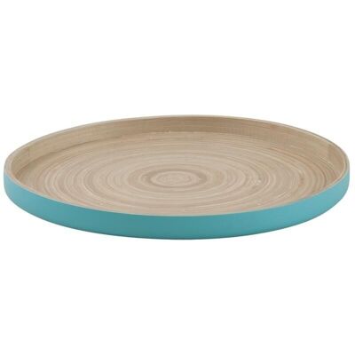 Round tray in natural bamboo and turquoise lacquered-TPL3030