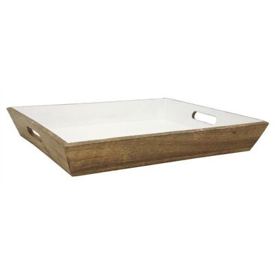 Mango wood and white enamel tray-TPL3340