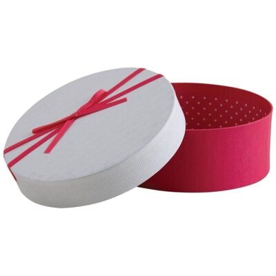 Pink and round cardboard box with bow-VBT3350