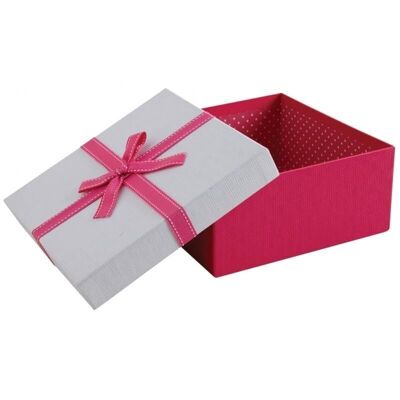 Scatola di cartone rosa e quadrata con fiocco-VBT3370